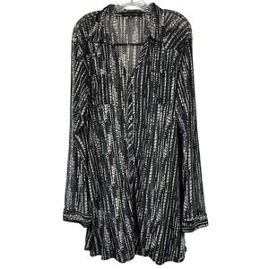 ALWAYS INDIGO Sz 2X Mesh Tunic Top Sheer Black Gray V-Neck LS Roll Tab Evening